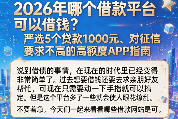 2026年哪个借款平台可以借钱?严选5个贷款1000元、对征信要求不高的高额度APP指南