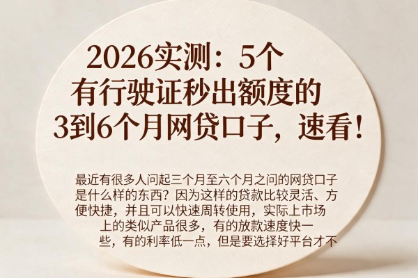 2026实测:5个有行驶证秒出额度的3到6个月网贷口子,速看!