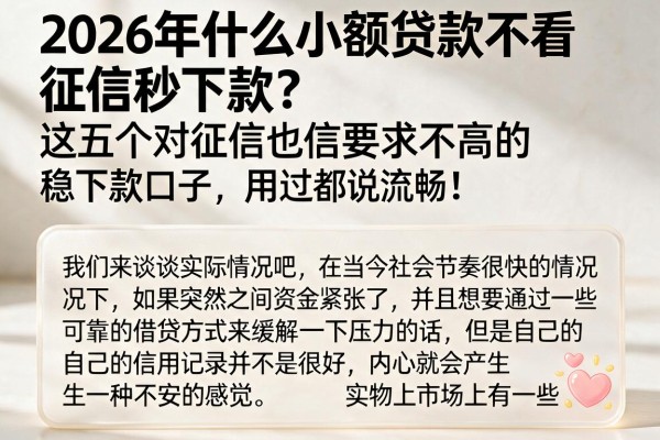 2026年什么小额贷款不看征信秒下款？这五个对征信要求不高的稳下款口子，用过都说流畅！