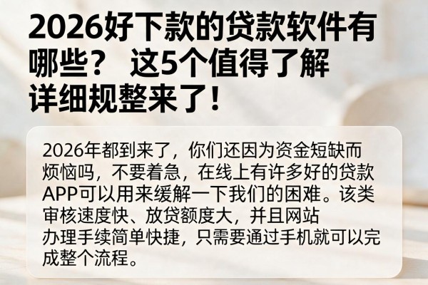 2026好下款的贷款软件有哪些?这5个值得了解,详细规整来了!