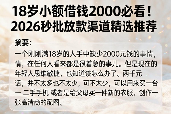18岁小额借钱2000必看!2026秒批放款渠道精选推荐