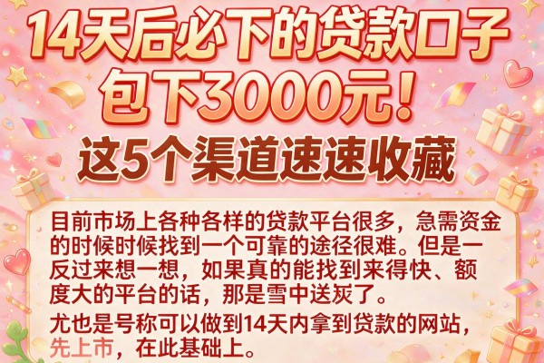 14天后必下的贷款口子,包下3000元!这5个渠道速速收藏