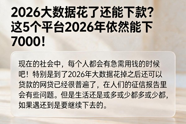 2026大数据花了还能下款?这5个平台2026年依然能下7000!