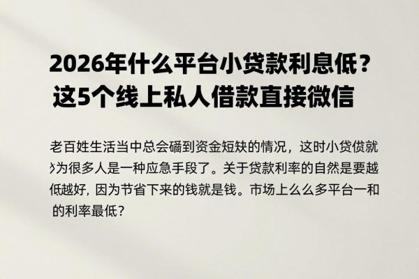 2026年什么平台小额贷款利息低？这5个线上私人借款直接到微信