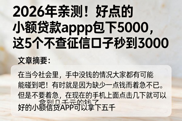 2026年亲测！好点的小额贷款app包下5000，这5个不查征信口子秒到3000