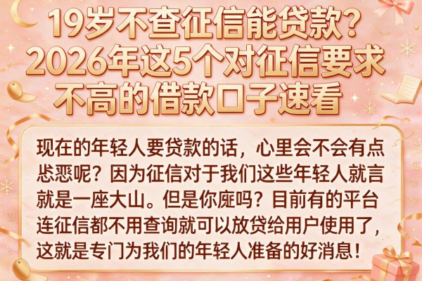 19岁不查征信能贷款?2026年这5个对征信要求不高的借款口子速看