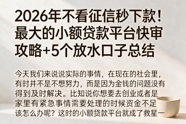 2026年不看征信秒下款！最大的小额贷款平台快审攻略+5个放水口子总结