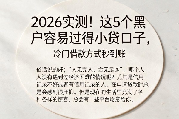2026实测！这5个黑户容易过得小贷口子，冷门借款方式秒到账