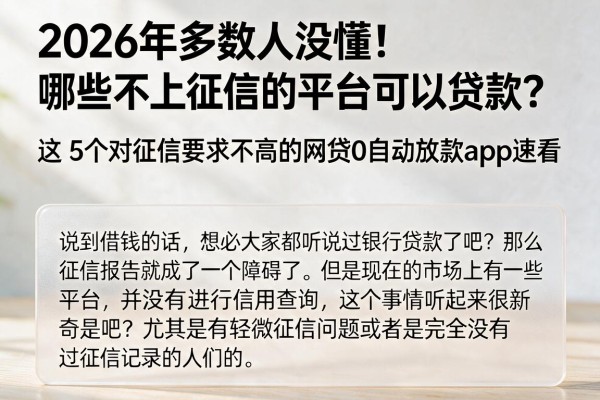 2026年多数人没懂！哪些不上征信的平台可以贷款？这5个对征信要求不高的网贷4000自动放款app速看