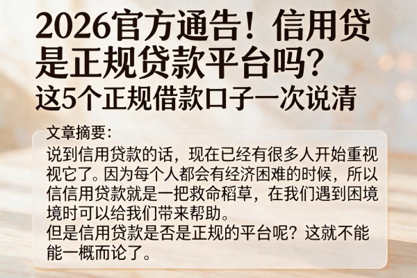 2026官方通告！信用贷是正规贷款平台吗？这5个正规借款口子一次说清