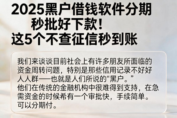 2025黑户借钱软件分期秒批好下款！这5个不查征信秒到账