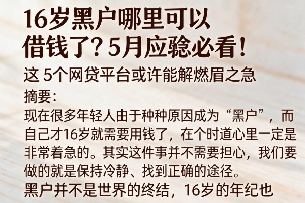 16岁黑户哪里可以借钱了?5月应急必看!这5个网贷平台或许能解燃眉之急