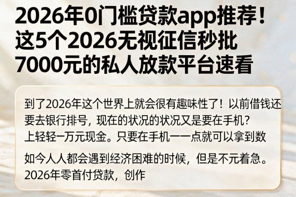 2026年0门槛贷款app推荐!这5个2026无视征信秒批7000元的私人放款平台速看