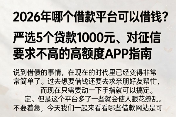 2026年哪个借款平台可以借钱?严选5个贷款1000元、对征信要求不高的高额度APP指南