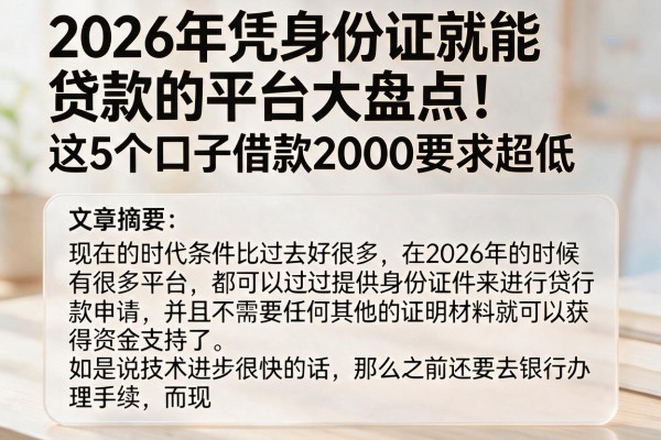 2026年凭身份证就能贷款的平台大盘点！这5个口子借款2000要求超低