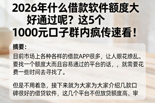 2026年什么借款软件额度大好通过呢?这5个1000元口子群内疯传速看!