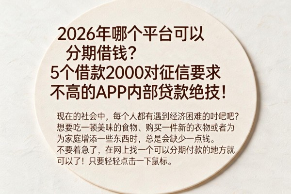 2026年哪个平台可以分期借钱?5个借款2000对征信要求不高的APP内部贷款绝技!