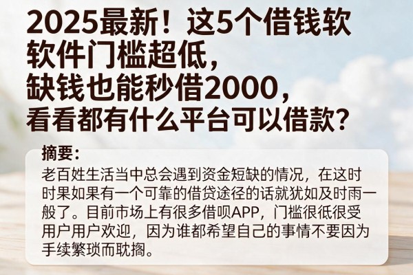 2025最新!这5个借钱软件门槛超低,缺钱也能秒借2000,看看都有什么平台可以借款?