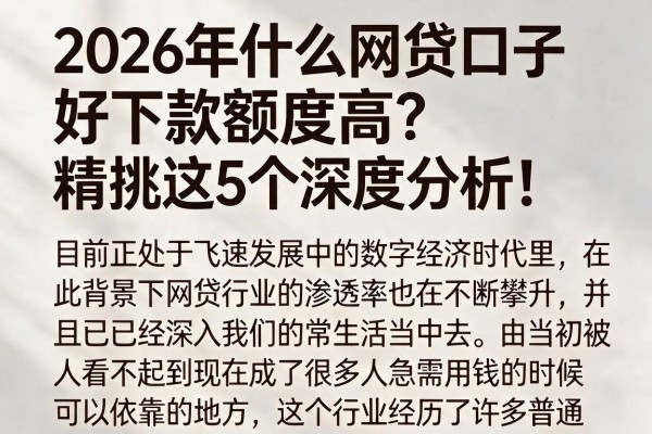 2026年什么网贷口子好下款额度高?精挑这5个深度分析!
