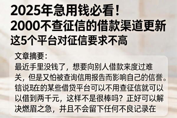 2025年急用钱必看!2000不查征信的借款渠道更新,这5个平台对征信要求不高