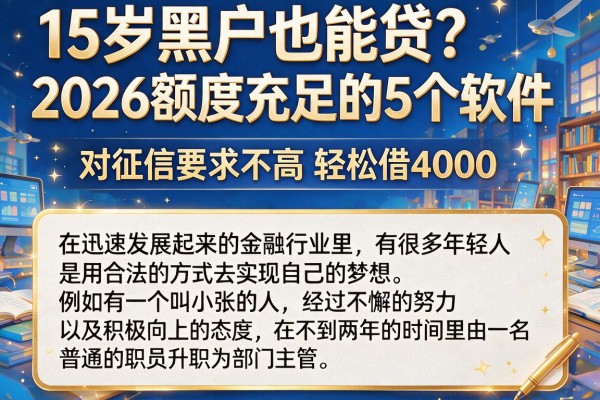 15岁黑户也能贷？2026额度充足的5个软件，对征信要求不高轻松借4000