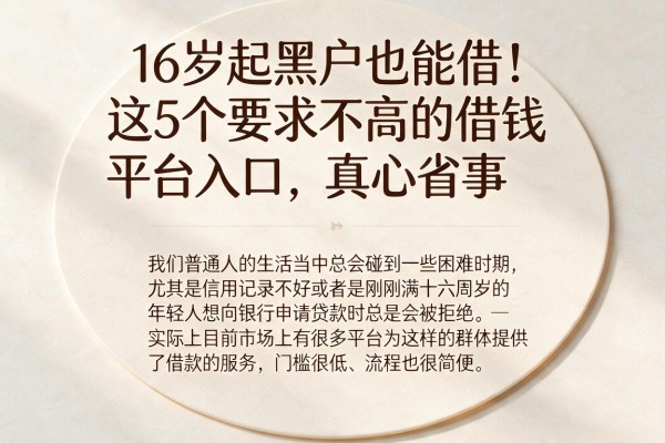 16岁起黑户也能借！这5个要求不高的借钱平台入口，真心省事