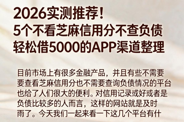 2026实测推荐!5个不看芝麻信用分不查负债、轻松借5000的APP渠道整理