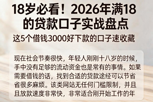 18岁必看!2026年满18的贷款口子实战盘点,这5个借钱3000好下款的口子速收藏