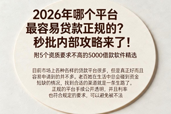 2026年哪个平台最容易贷款正规的?秒批内部攻略来了!附5个资质要求不高的5000借款软件精选