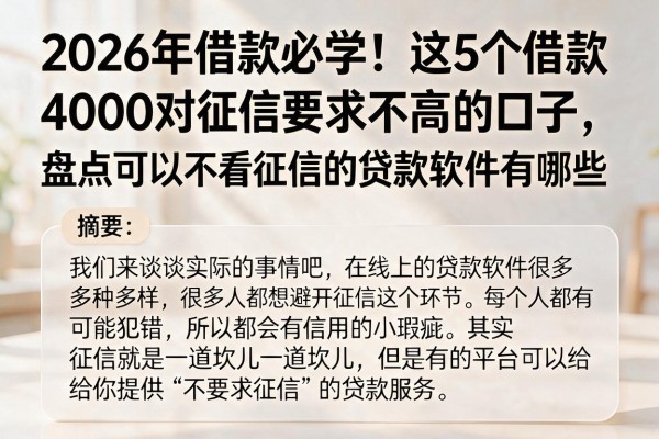 2026年借款必学！这5个借款4000对征信要求不高的口子，盘点可以不看征信的贷款软件有哪些