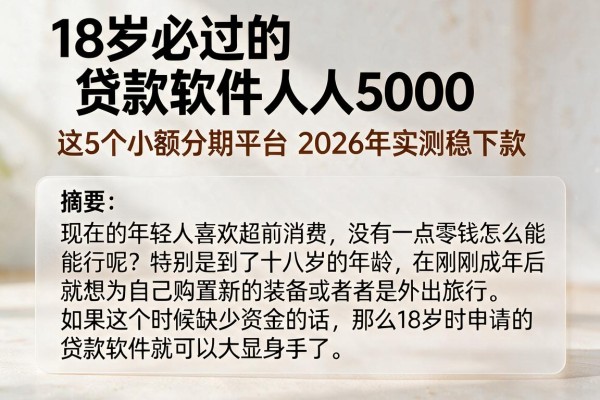18岁必过的贷款软件人人5000，这5个小额分期平台2026年实测稳下款