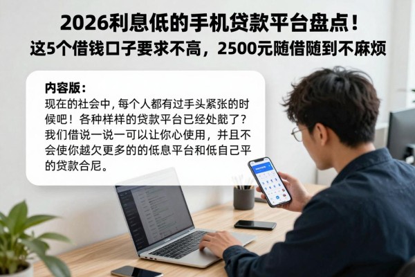 2026利息低的手机贷款平台盘点!这5个借钱口子要求不高,2500元随借随到不麻烦