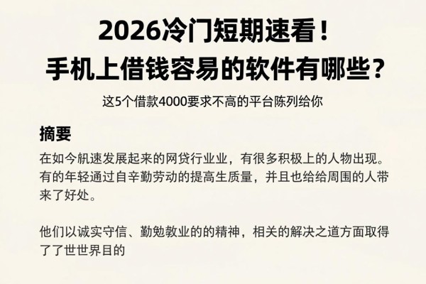 2026冷门短期速看！手机上借钱容易的软件有哪些？这5个借款4000要求不高的平台陈列给你