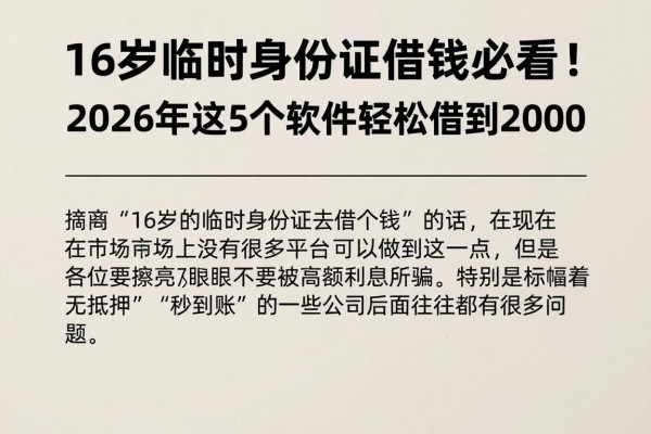 16岁临时身份证借钱必看！2026年这5个软件轻松借到2000