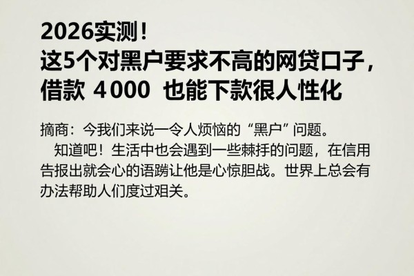 2026实测!这5个对黑户要求不高的网贷口子,借款4000也能下款很人性化