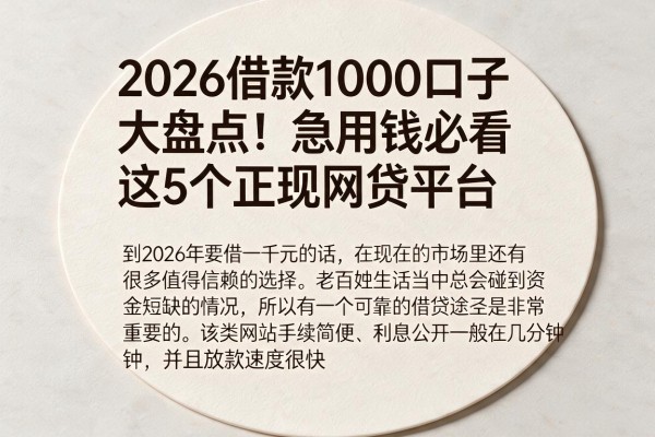 2026借款1000口子大盘点!急用钱必看这5个正规网贷平台