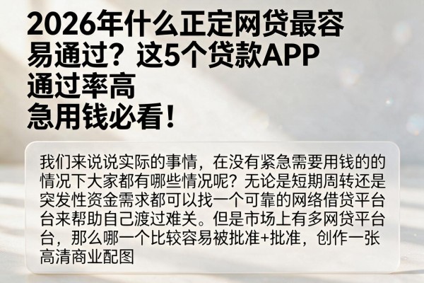 2026年什么正规网贷最容易通过？这5个贷款APP通过率高，急用钱必看！