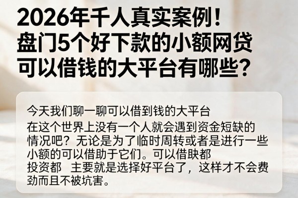 2026年千人真实案例!盘点5个好下款的小额网贷,可以借钱的大平台有哪些?