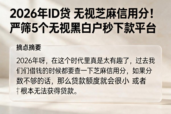 2026年ID贷无视芝麻信用分！严筛5个无视黑白户秒下款平台
