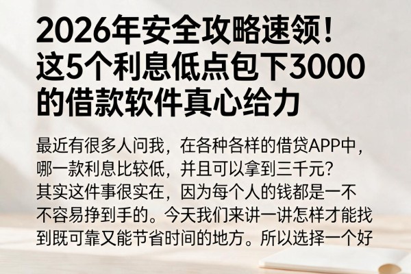 2026年安全攻略速领!这5个利息低点包下3000的借款软件真心给力