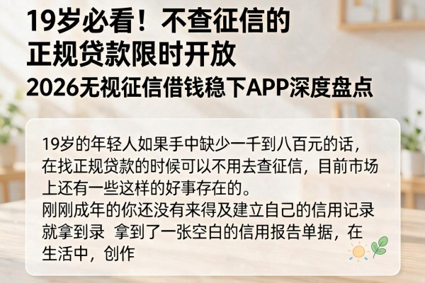 19岁必看！不查征信的正规贷款限时开放，2026无视征信借钱稳下APP深度盘点