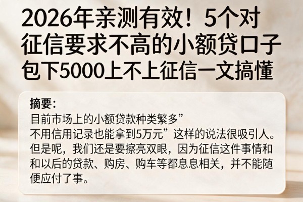 2026年亲测有效!5个对征信要求不高的小额贷口子,包下5000上不上征信一文搞懂