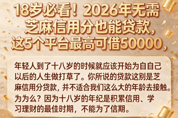 18岁必看!2026年无需芝麻信用分也能贷款,这5个平台最高可借50000