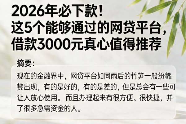 2026年必下款!这5个能够通过的网贷平台,借款3000元真心值得推荐