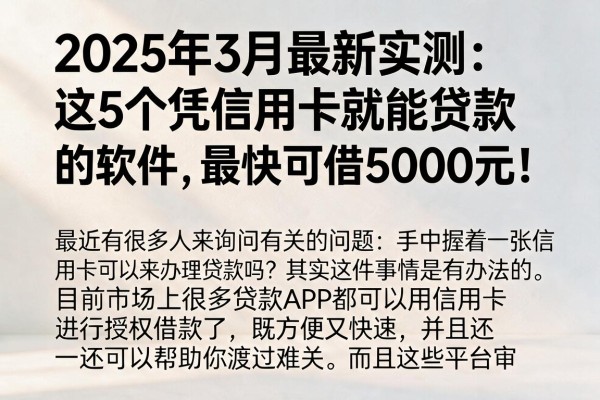 2025年3月最新实测:这5个凭信用卡就能贷款的软件,最快可借5000元!