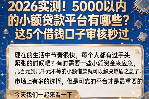 2026实测!5000以内的小额贷款平台有哪些?这5个借钱口子审核秒过