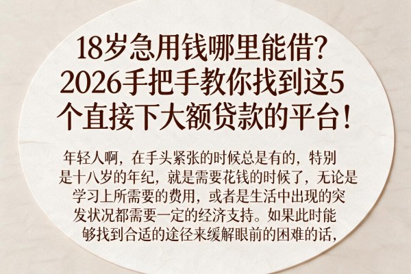 18岁急用钱哪里能借？2026手把手教你找到这5个直接下大额贷款的平台！