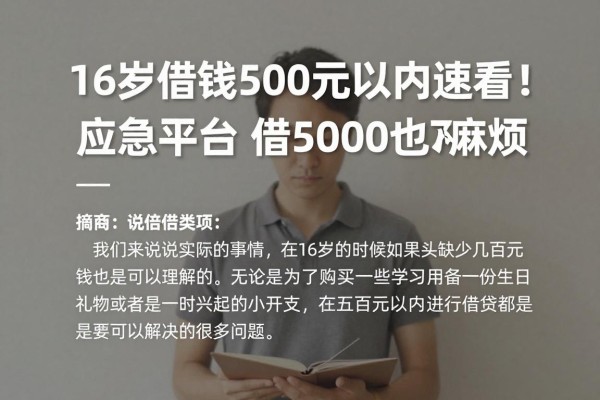 16岁借钱500元以内速看!2026年这5个门槛超低的应急平台,借5000也不麻烦