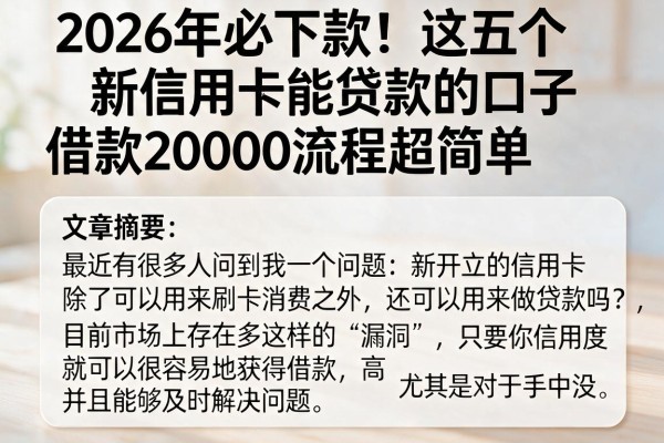 2026年必下款!这五个新信用卡能贷款的口子,借款20000流程超简单