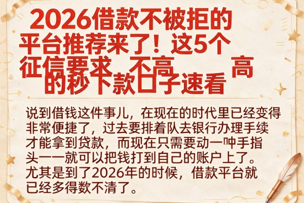 2026借款不被拒的平台推荐来了！这5个征信要求不高的秒下款口子速看